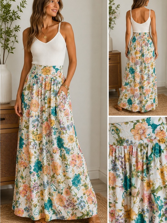 Rachel Zoe Dresses & Skirts - Rachel Zoe Linen Blend Floral Maxi Skirt Size Sm Cream Botanical Print